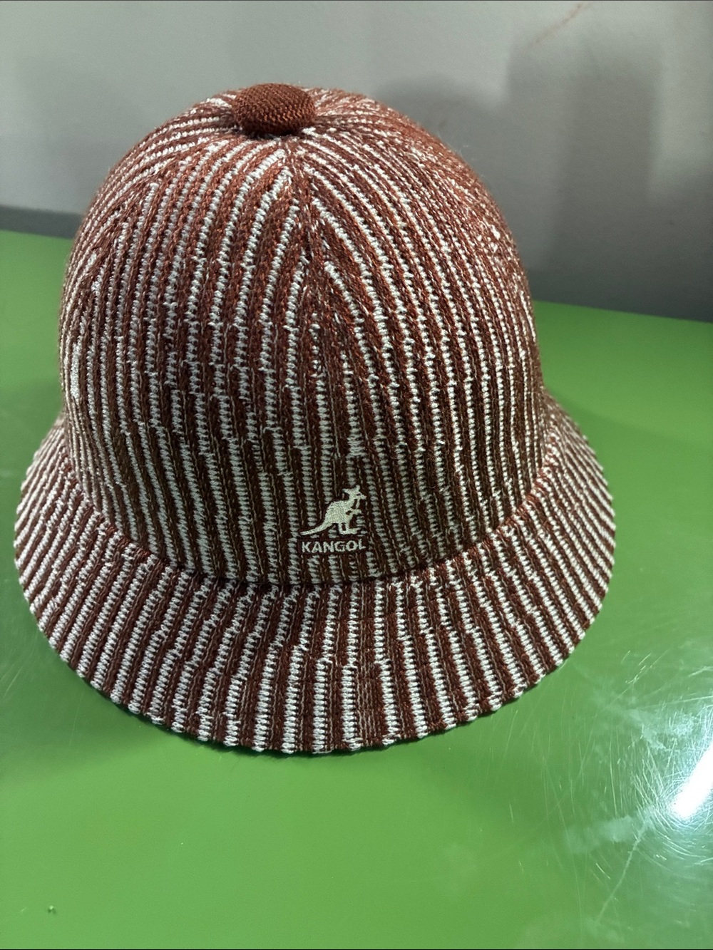 Kangol Rust & Cream Ribbed Knit Bucket Hat